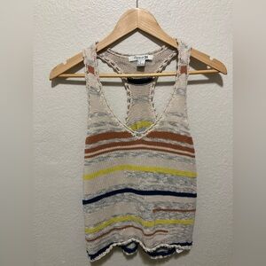 Vintage Y2K Forever 21 Striped Knit Sweater Tank Top Size Medium Cream Brown